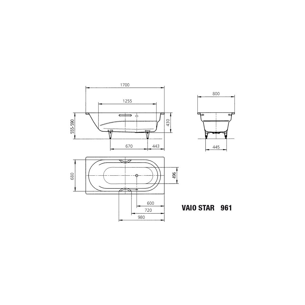 Kaldewei Badewanne Vaio Star rechteckig 430x800x1700mm 145l Alpinweiß, Weiß m. A... KALDEWEI-234130003001 4001112483978 (Abb. 3)