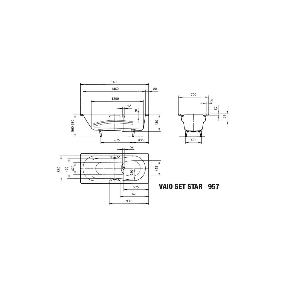 Kaldewei Badewanne Vaio Set Star rechteckig 430x700x1600mm 100l Pergamon m. GL.,... KALDEWEI-233700013231 4001112551110 (Abb. 3)