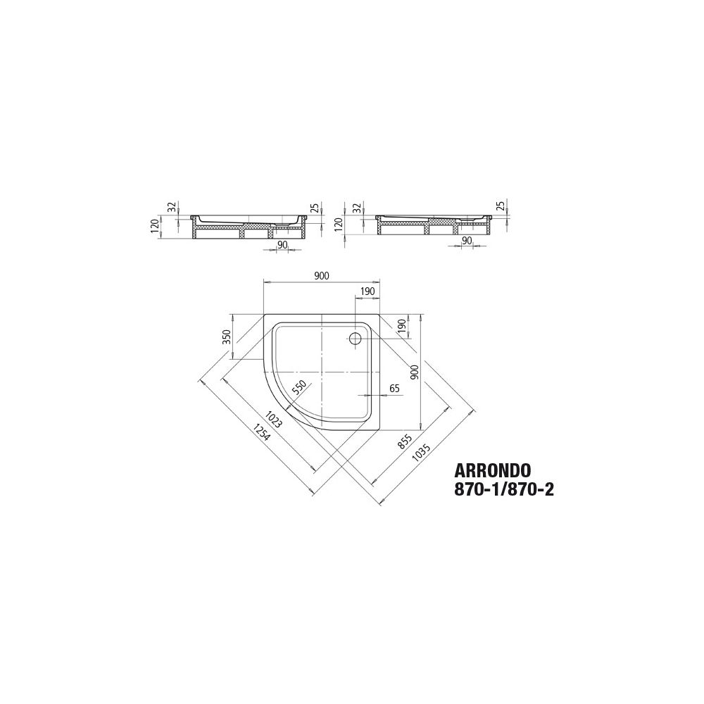 Kaldewei Duschwanne Arrondo Viertelkreis 32/25x900x900mm d. 90mm Pergamon, o. An... KALDEWEI-460000010231 4001112663974 (Abb. 3)
