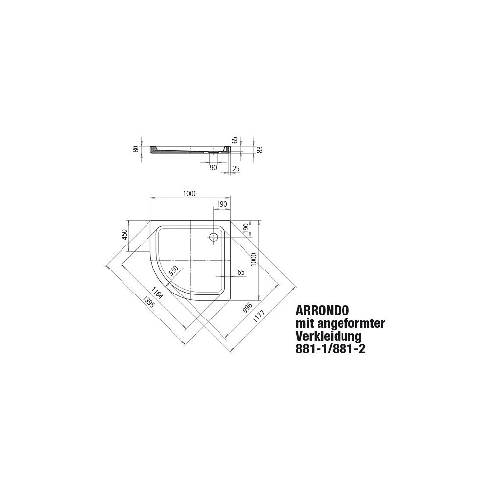 Kaldewei Duschwanne Arrondo Viertelkreis 80/65x1000x1000mm d. 90mm Alpinweiß/Wei... KALDEWEI-460500010001 4001112644324 (Abb. 4)
