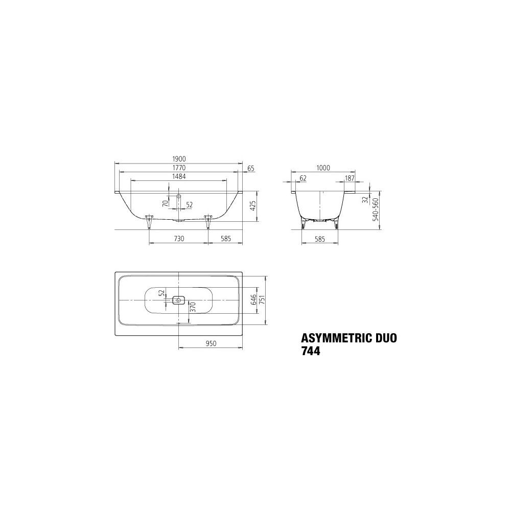 Kaldewei Badewanne Asymmetric Duo rechteckig 425x1000x1900mm 208l Bahamabeige m.... KALDEWEI-274430003030 4063727120846 (Abb. 3)