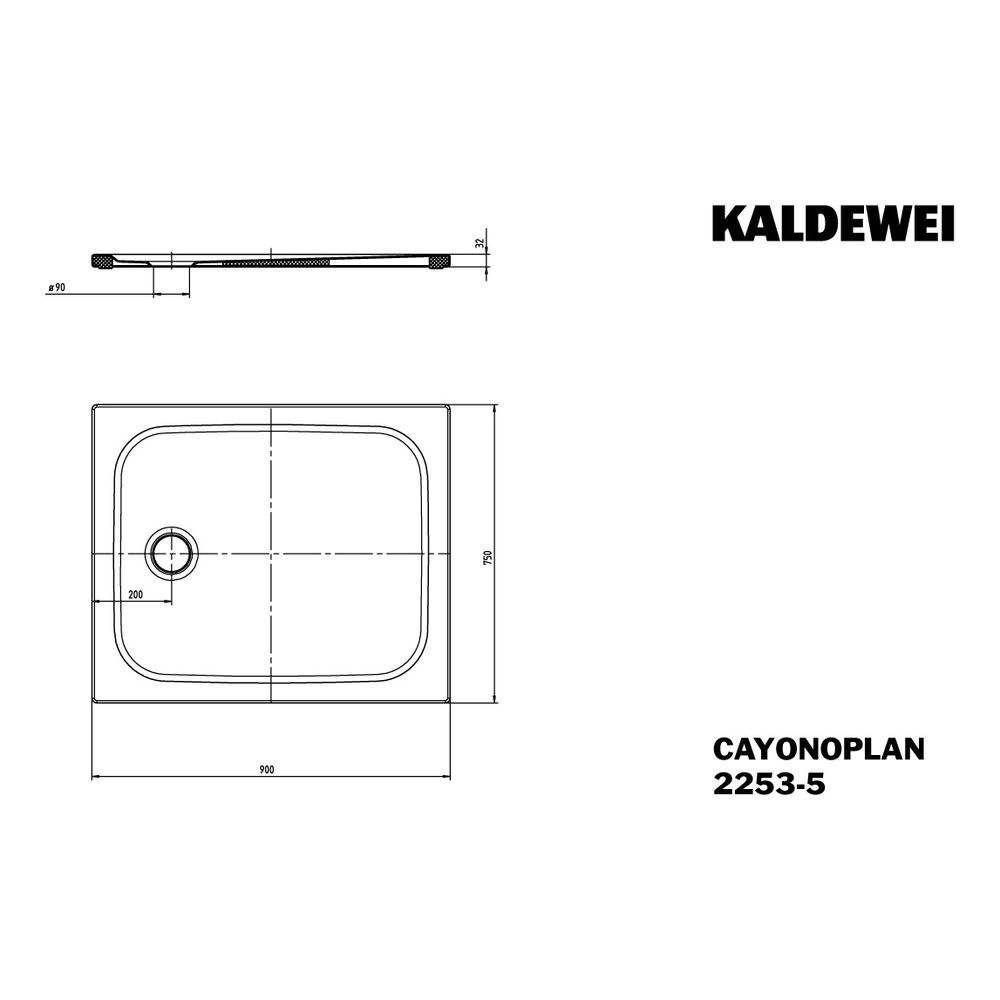 Kaldewei Duschwanne Cayonoplan Rechteckig 32/18x900x750mm d. 90mm Alpinweiß/Weiß... KALDEWEI-361347943001 4063727832176 (Abb. 3)