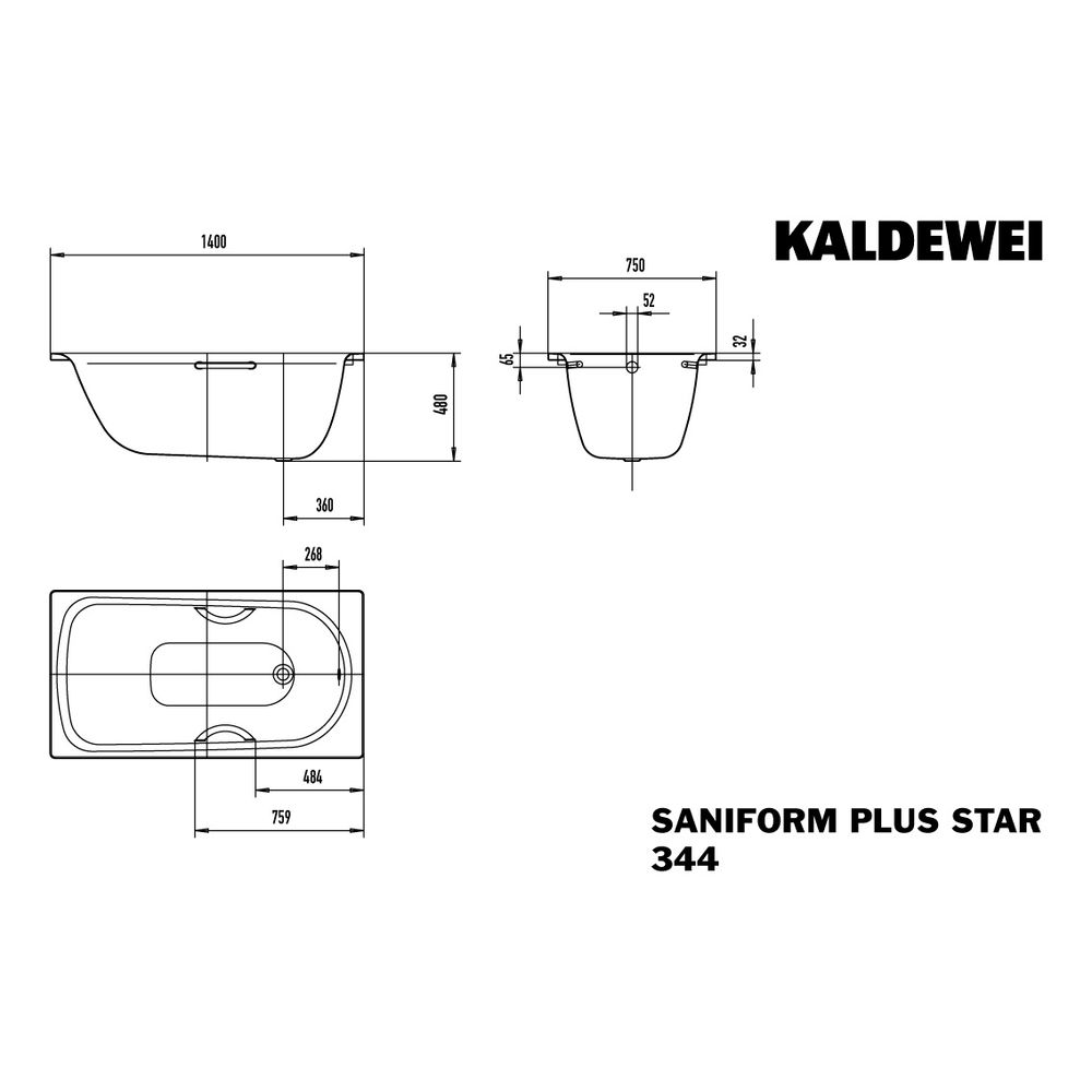Kaldewei Badewanne Saniform Plus Star rechteckig 480x750x1400mm 110l Bahamabeige... KALDEWEI-134430003030 4063727064904 (Abb. 3)