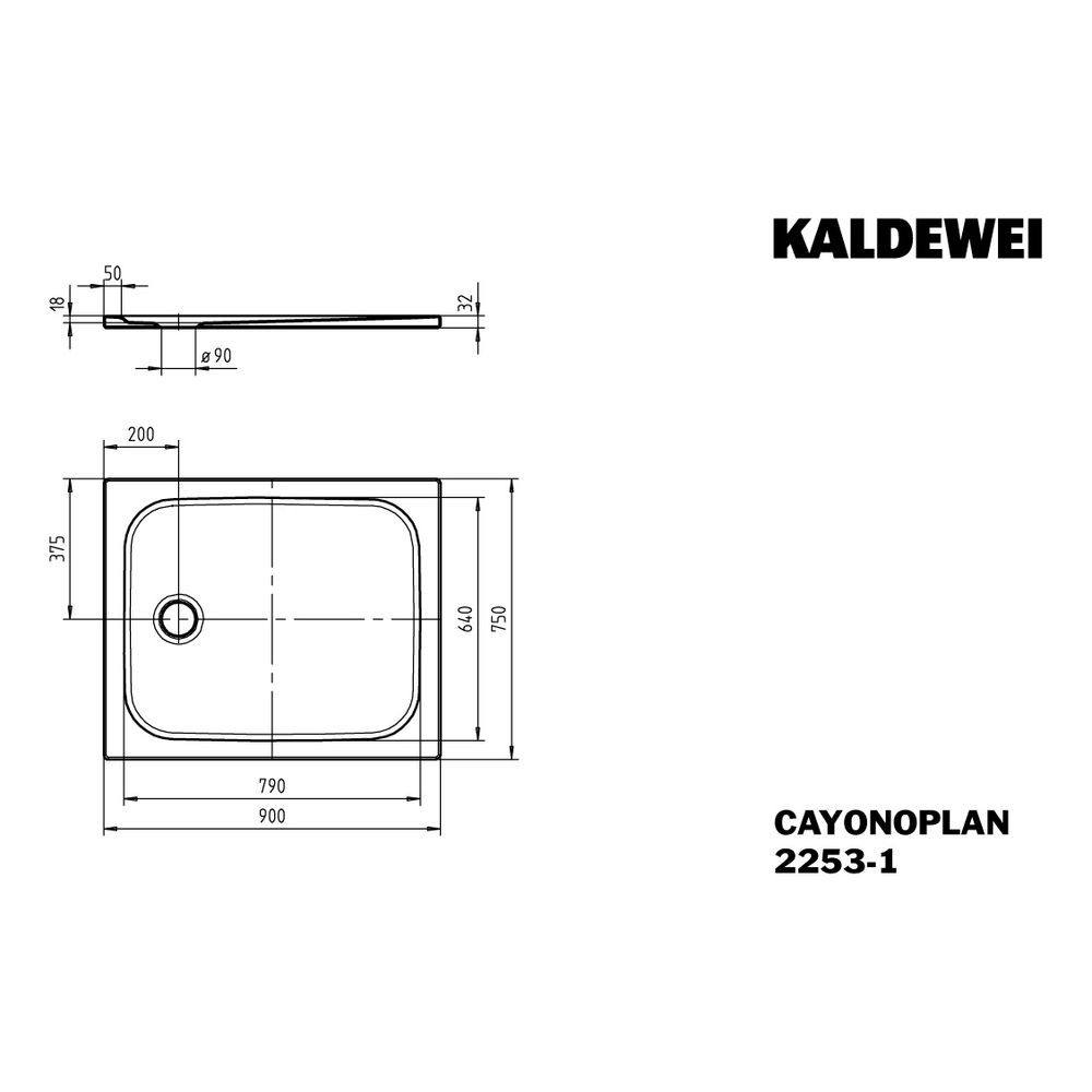 Kaldewei Duschwanne Cayonoplan Rechteckig 32/18x900x750mm d. 90mm Alpinweiß/Weiß... KALDEWEI-361330023001 4063727831292 (Abb. 3)