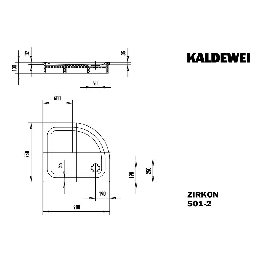 Kaldewei Duschwanne Zirkon Viertelkreis 32/35x750x900mm d. 90mm Pergamon, m. Wan... KALDEWEI-455548040231 4001112659656 (Abb. 3)