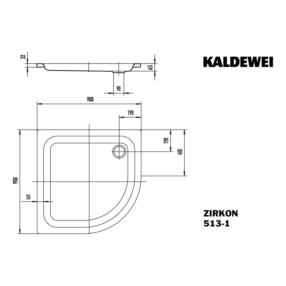 Kaldewei Duschwanne Zirkon Viertelkreis 32/65x900x900mm d. 90mm Bahamabeige/Beig... KALDEWEI-452230003030 4063727270053 (Abb. 3)