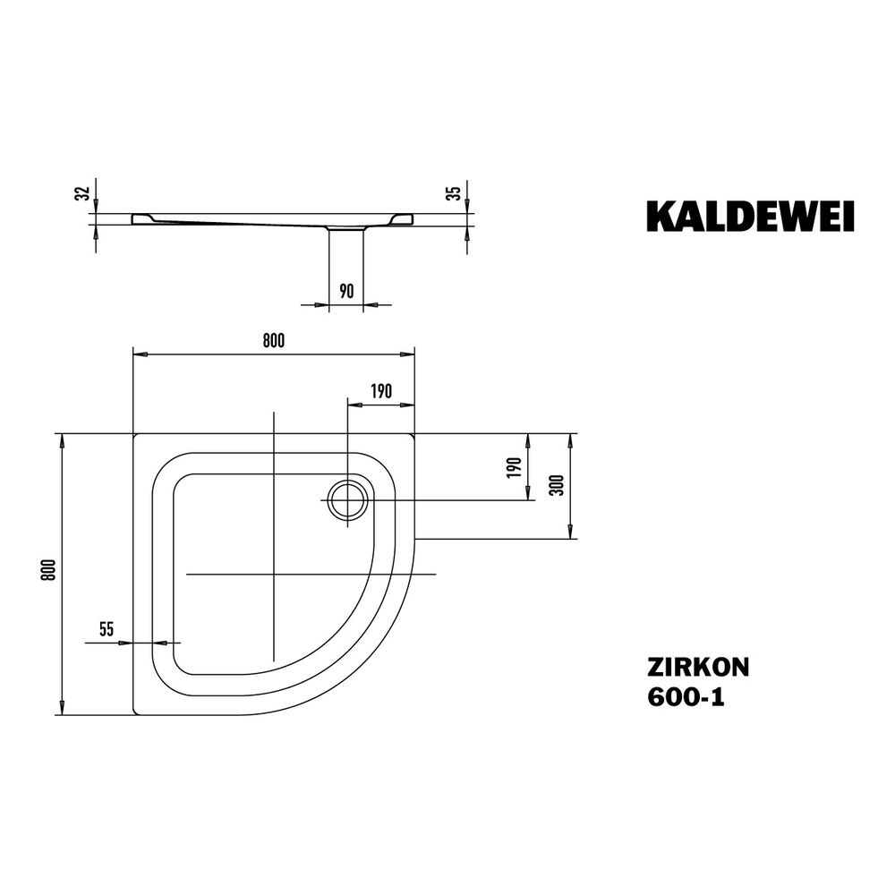 Kaldewei Duschwanne Zirkon Viertelkreis 32/35x800x800mm d. 90mm Alpinweiß/Weiß, ... KALDEWEI-456500010001 4001112568606 (Abb. 4)