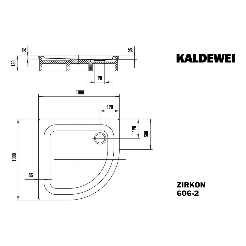 Kaldewei Duschwanne Zirkon Viertelkreis 32/35x1000x1000mm d. 90mm Alpinweiß/Weiß... KALDEWEI-457148040001 4001112646045 (Abb. 3)