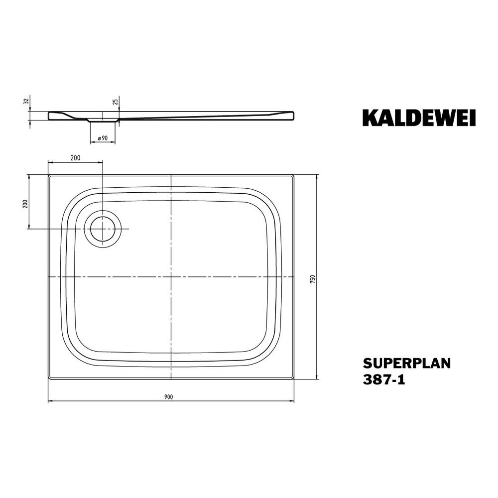 Kaldewei Duschwanne Superplan Classic Rechteckig 32/25x900x750mm d. 90mm Manhatt... KALDEWEI-447730003199 4001112712627 (Abb. 3)