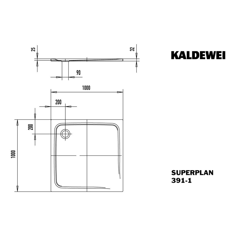 Kaldewei Duschwanne Superplan Classic Rechteckig 32/25x1000x1000mm d. 90mm Alpin... KALDEWEI-447030020001 4001112298596 (Abb. 3)