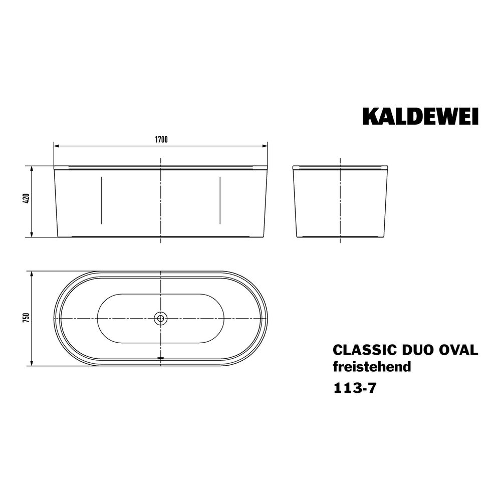 Kaldewei Badewanne Classic Duo oval 430x750x1700mm 124l Alpinweiß m. Antislip, Ü... KALDEWEI-291446400001 4055761235846 (Abb. 3)