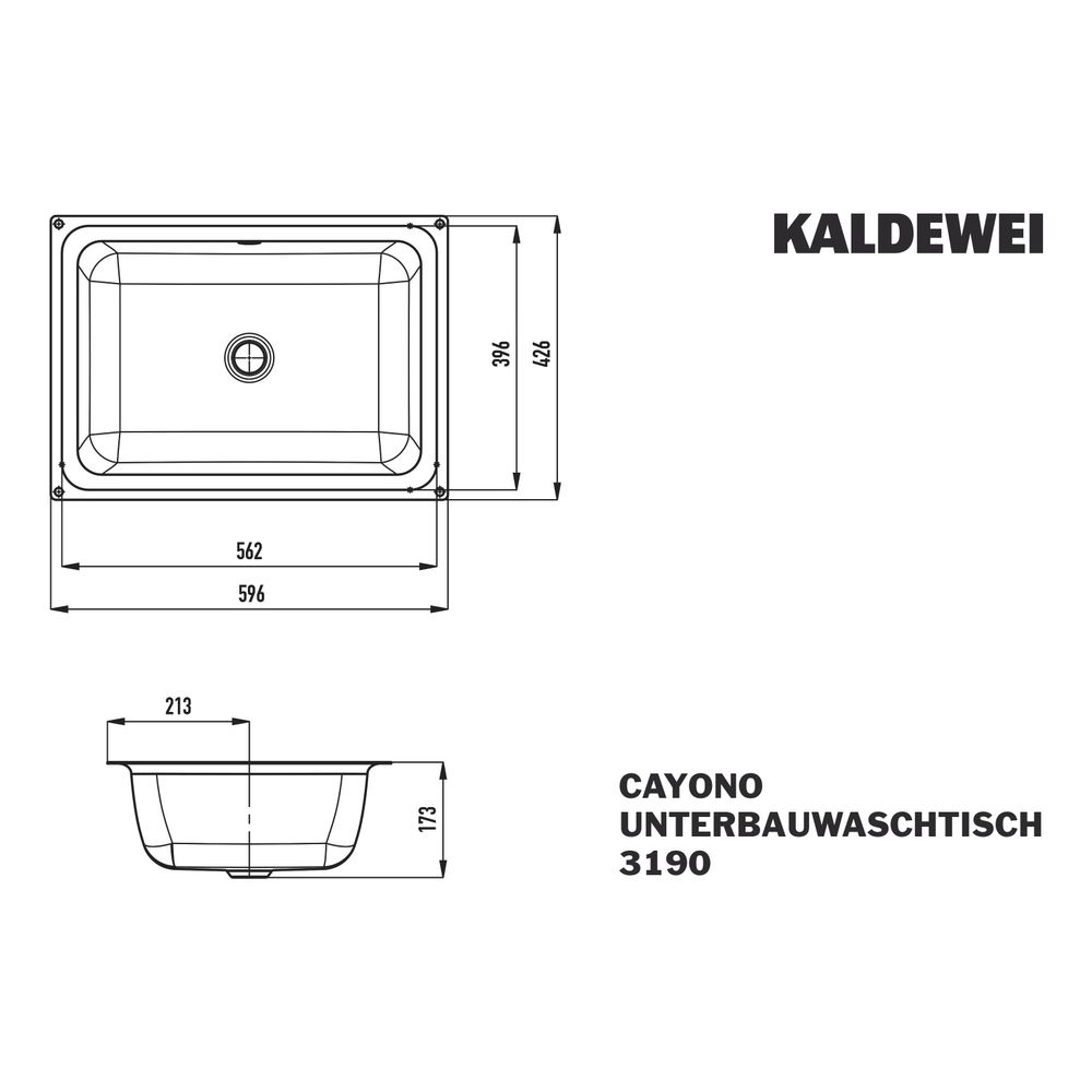 Kaldewei Unterbauwaschtisch Cayono rechteckig 173x426x596mm, Alpinweiß/Mattschwa... KALDEWEI-913707250001 4063728861762 (Abb. 3)