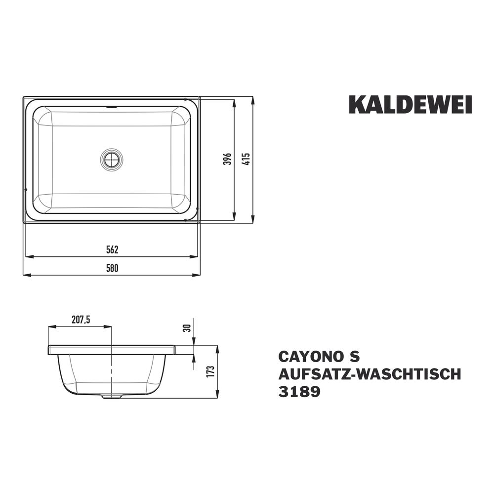 Kaldewei Aufsatzwaschtisch Cayono rechteckig 173x415x580mm, Alpinweiß/Chrom, ohn... KALDEWEI-913606000001 4055761222181 (Abb. 3)