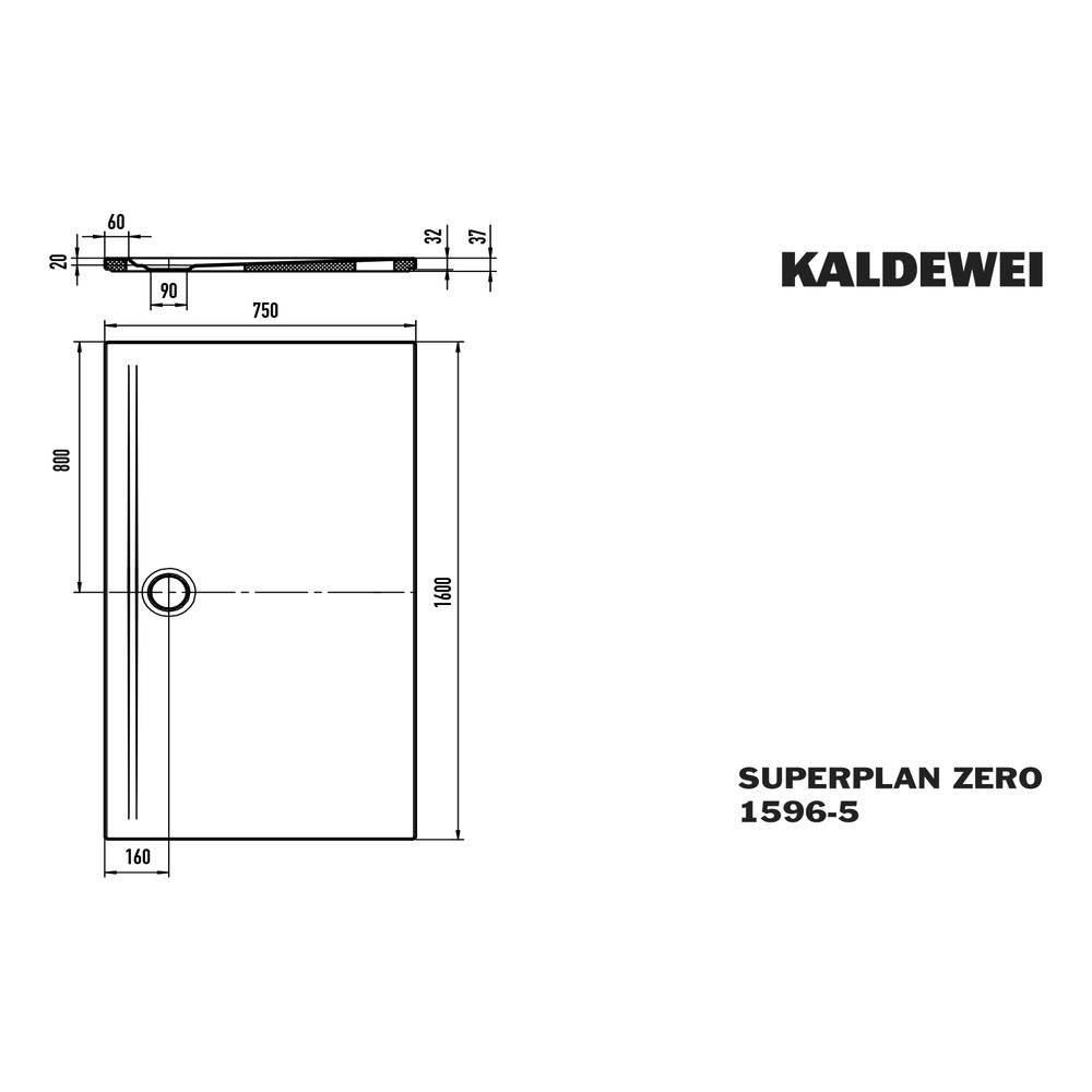 Kaldewei Duschwanne Superplan Zero Rechteckig 32/20x1600x750mm d. 90mm Alpinweiß... KALDEWEI-359647981001 4063728685269 (Abb. 3)