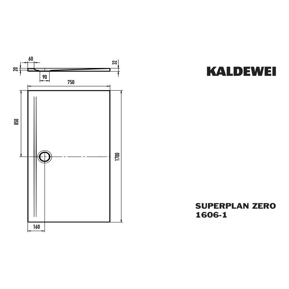 Kaldewei Duschwanne Superplan Zero Rechteckig 32/20x1700x750mm d. 90mm Alpinweiß... KALDEWEI-360600011001 4063728685443 (Abb. 3)
