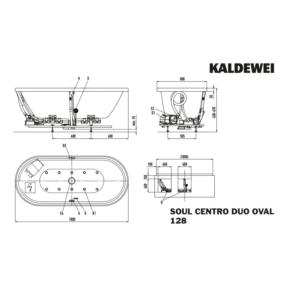 Kaldewei Badewanne Centro Duo Whirl Soul oval 485x800x1800mm Rechts 195l Alpinwe... KALDEWEI-282860520001 4055761281195 (Abb. 3)