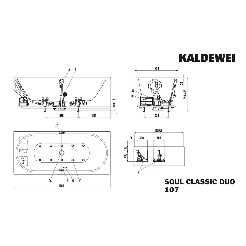 Kaldewei Badewanne Classic Duo Whirl Soul rechteckig 430x750x1700mm Rechts 122l ... KALDEWEI-290794250711 4063728679527 (Abb. 3)
