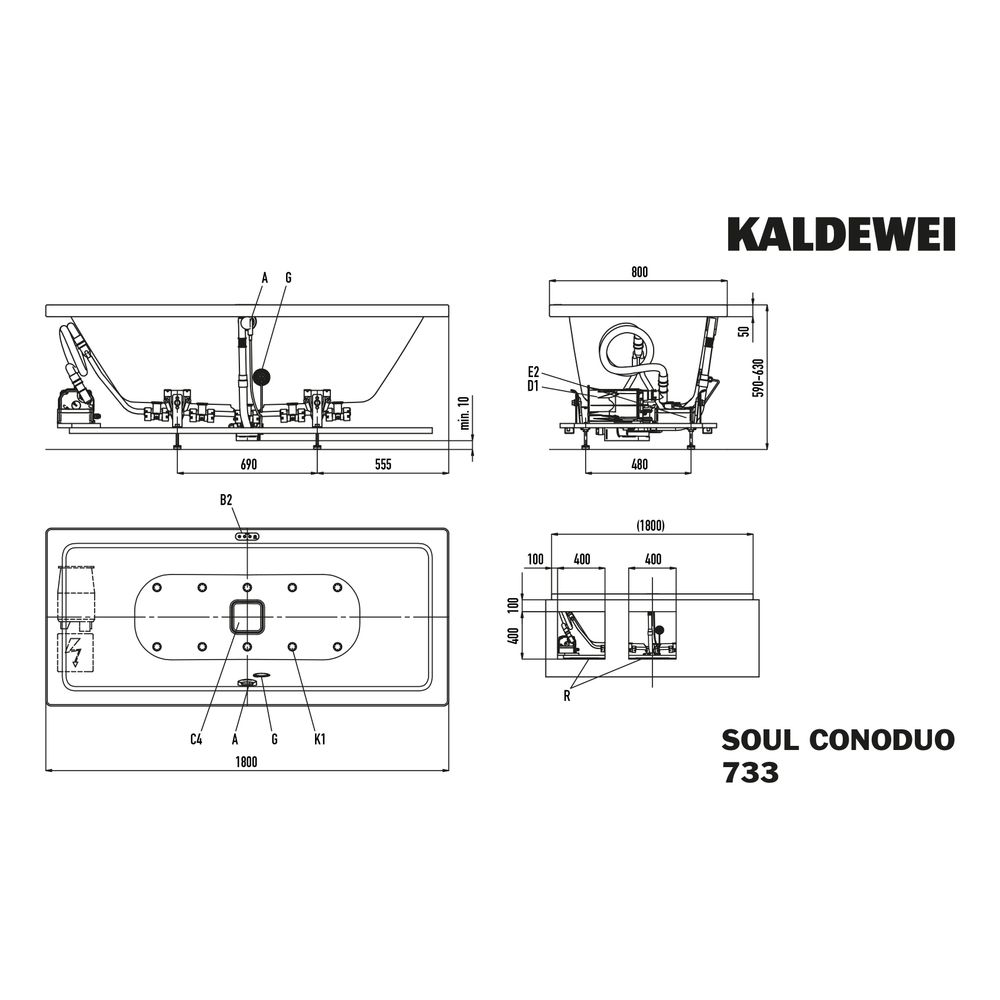 Kaldewei Badewanne Conoduo Whirl Soul rechteckig 445x800x1800mm Links 159l Alpin... KALDEWEI-235160590001 4063728640268 (Abb. 3)