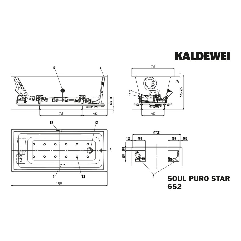 Kaldewei Badewanne Puro Whirl Soul rechteckig 420x750x1700mm Links 137l Alpinwei... KALDEWEI-256260560001 4063728639859 (Abb. 3)