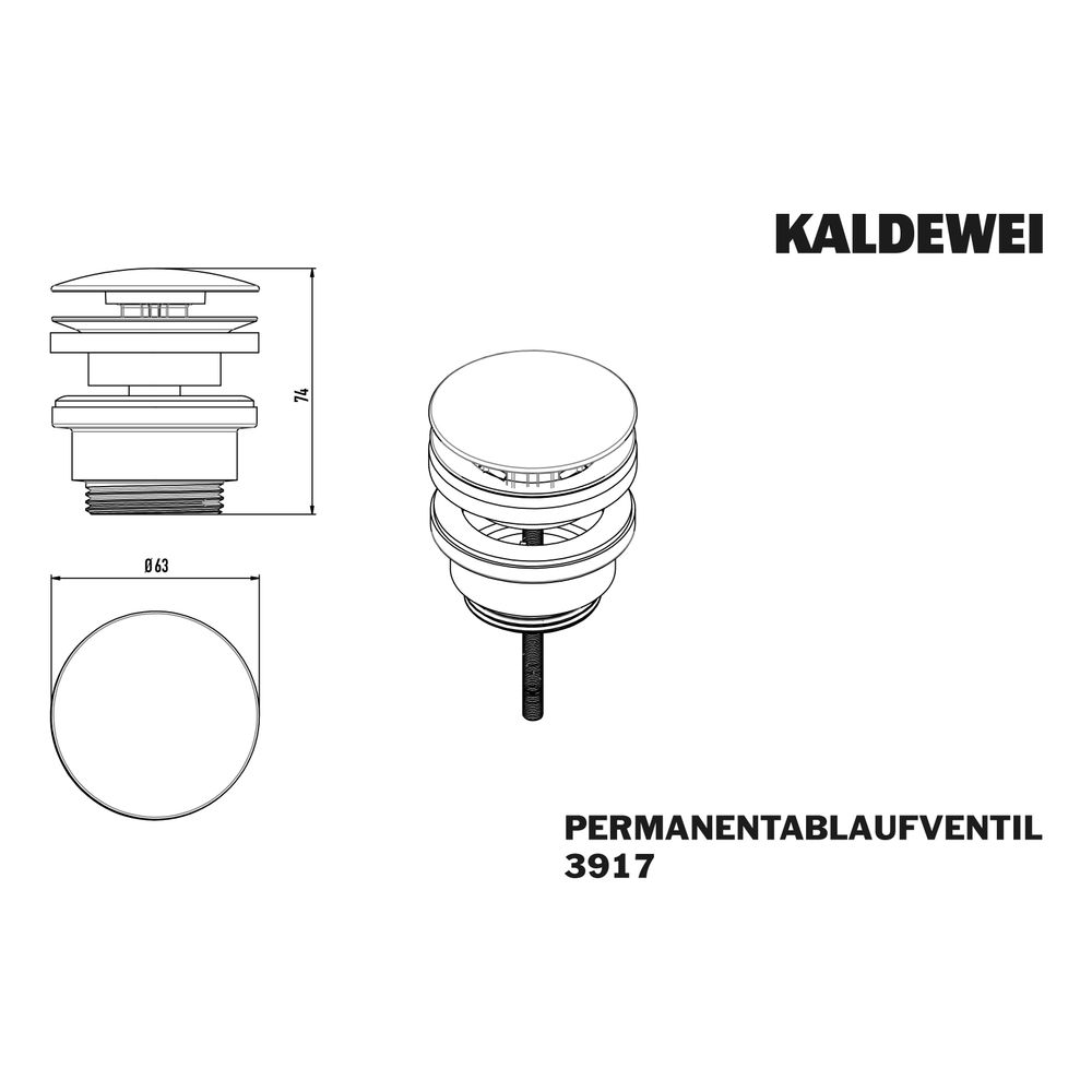 Kaldewei Permanentablaufventil WB 3917 für Waschtische ohne Überlauf, runder Dec... KALDEWEI-910700010676 4063728694803 (Abb. 3)