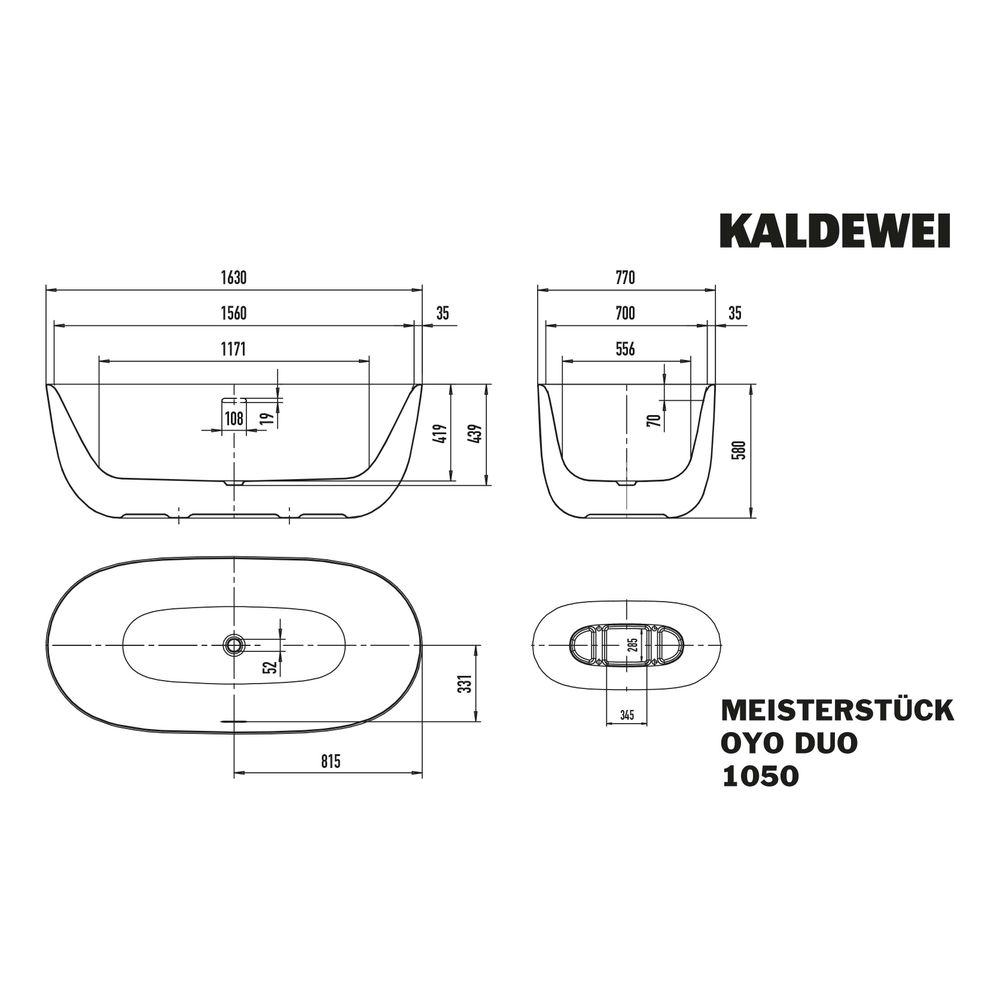 Kaldewei Badewanne Oyo Duo oval 439x770x1630mm 148l Alpinweiß m. ÜL, Garn.KA4032... KALDEWEI-205043500001 4055761301602 (Abb. 3)