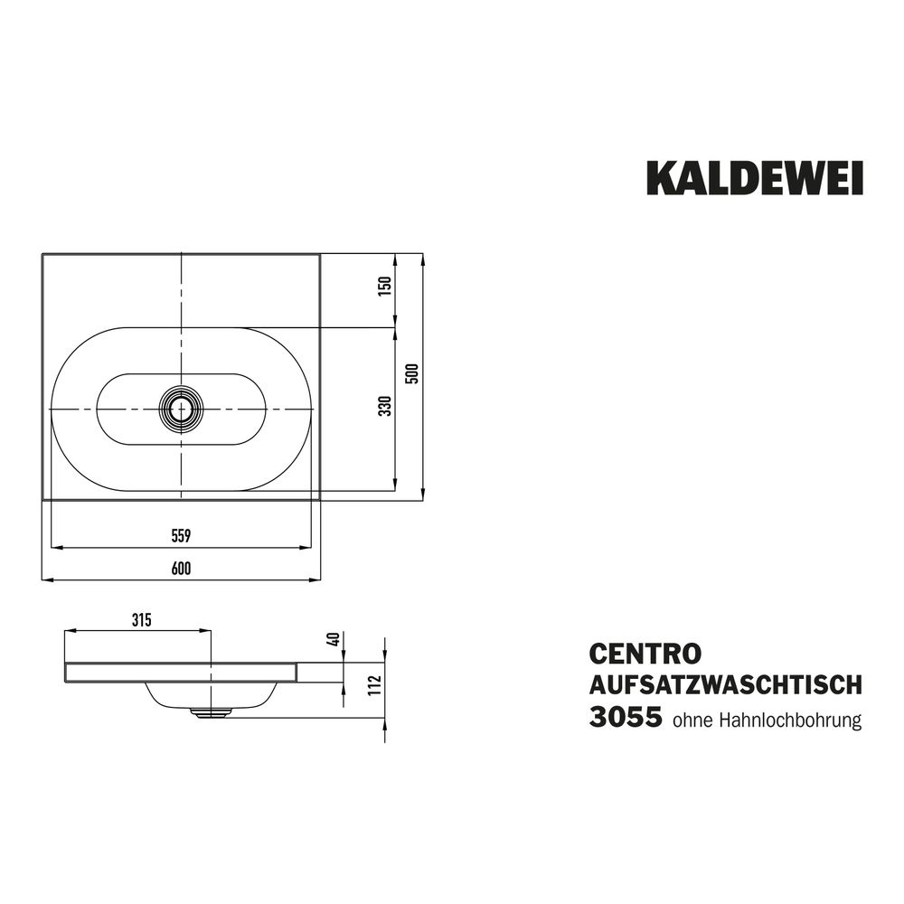 Kaldewei Aufsatzwaschtisch Centro rechteckig 112x500x600mm, Warm Grey 60, ohne H... KALDEWEI-902806003671 4063728097529 (Abb. 3)