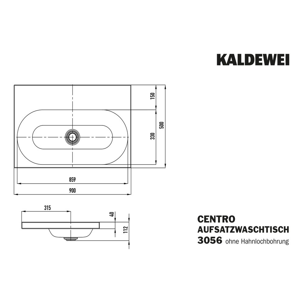 Kaldewei Aufsatzwaschtisch Centro rechteckig 112x500x900mm, Warm Grey 10, ohne H... KALDEWEI-902906003668 4063728000659 (Abb. 3)
