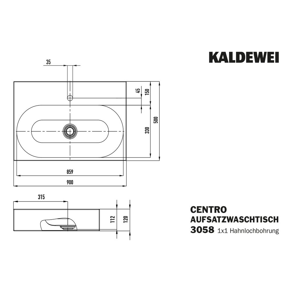 Kaldewei Aufsatzwaschtisch Centro rechteckig 120x500x900mm Rh. 120mm, Pergamon, ... KALDEWEI-903106013231 4063727166059 (Abb. 3)