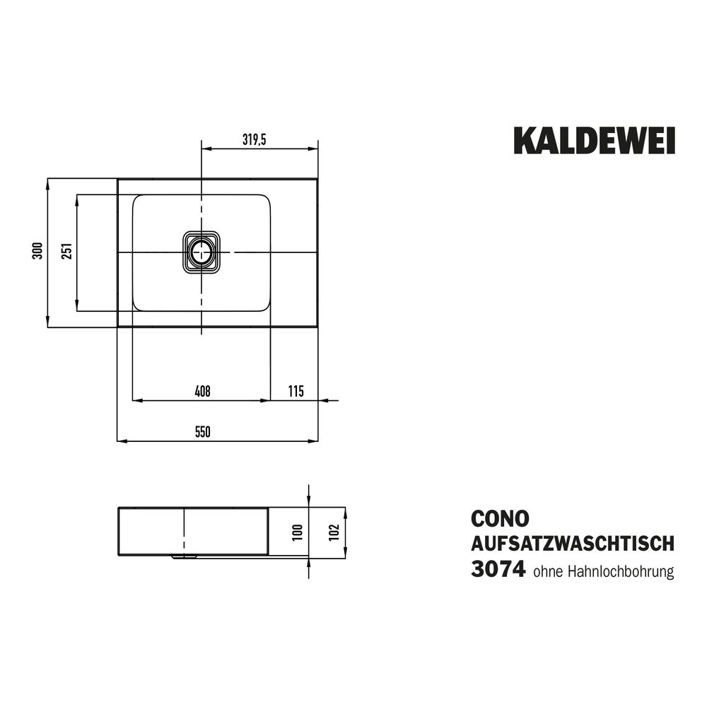 Kaldewei Aufsatz-Handwaschtisch Cono rechteckig 102x300x550mm, Manhattan, ohne H... KALDEWEI-908106003199 4063727749849 (Abb. 3)