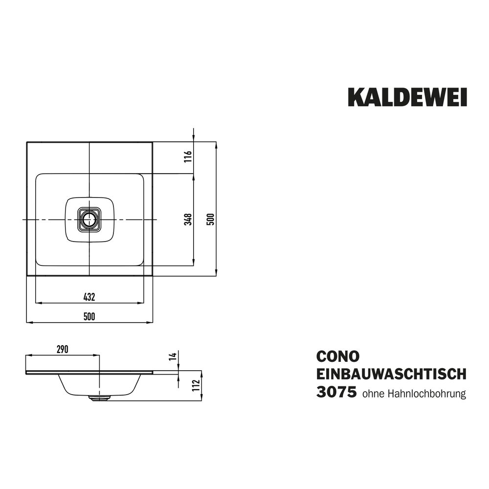 Kaldewei Einbauwaschtisch Cono rechteckig 112x500x500mm, Cool Grey 30, ohne HL, ... KALDEWEI-908206003663 4063728099080 (Abb. 3)