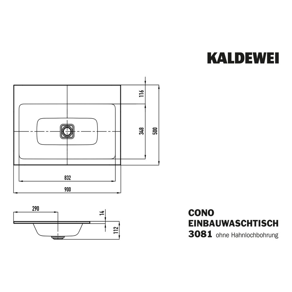 Kaldewei Einbauwaschtisch Cono rechteckig 112x500x900mm, Cool Grey 30, ohne HL, ... KALDEWEI-901706003663 4063728004008 (Abb. 3)