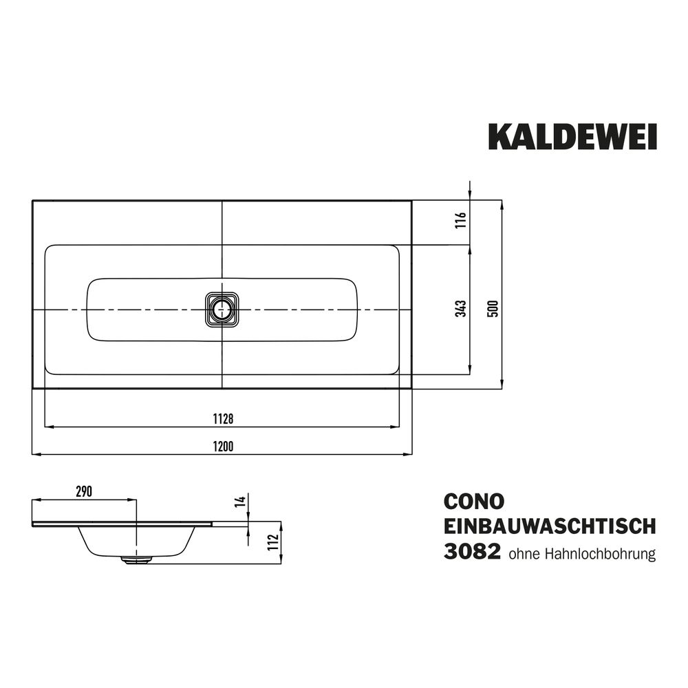 Kaldewei Einbauwaschtisch Cono rechteckig 112x500x1200mm, Pergamon, ohne HL, ohn... KALDEWEI-901806003231 4063727168282 (Abb. 3)