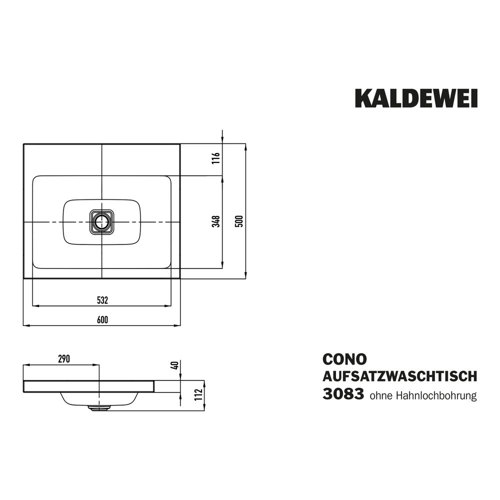 Kaldewei Aufsatzwaschtisch Cono rechteckig 112x500x600mm Rh. 40mm, Cool Grey 90,... KALDEWEI-901906003667 4063728001243 (Abb. 3)