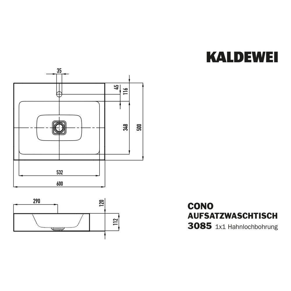 Kaldewei Aufsatzwaschtisch Cono rechteckig 120x500x600mm Rh. 120mm, Warm Beige 2... KALDEWEI-902106013661 4063728001564 (Abb. 3)