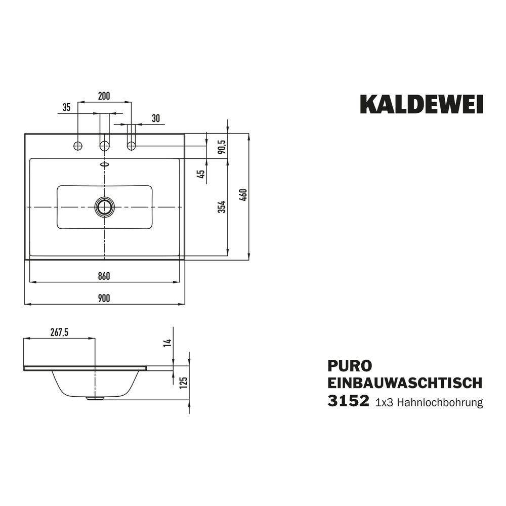 Kaldewei Einbauwaschtisch Puro rechteckig 125x460x900mm, Warm Beige 20/Chrom, 3 ... KALDEWEI-900206033661 4063728004398 (Abb. 3)