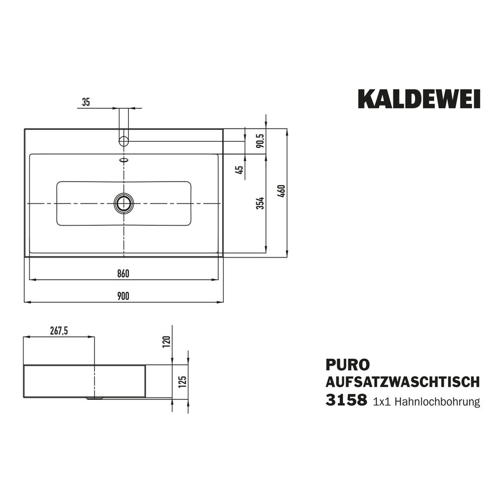 Kaldewei Aufsatzwaschtisch Puro rechteckig 125x460x900mm Rh. 120mm, Alpinweiß/Ch... KALDEWEI-900806013001 4001112974681 (Abb. 3)