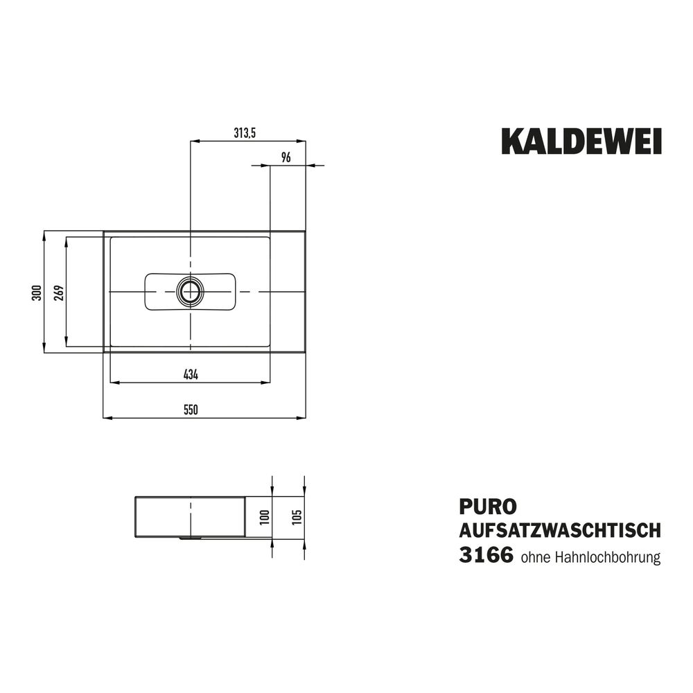 Kaldewei Aufsatz-Handwaschtisch Puro rechteckig 105x300x550mm, Bahamabeige, ohne... KALDEWEI-906906003030 4063727173125 (Abb. 3)