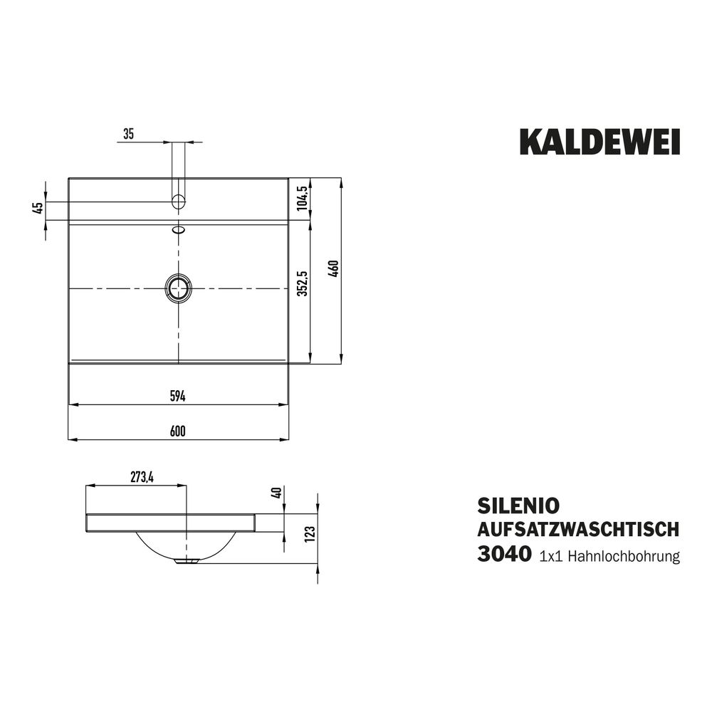 Kaldewei Aufsatzwaschtisch Silenio rechteckig 123x460x600mm, Cool Grey 70/Alpinw... KALDEWEI-903907193665 4063728496438 (Abb. 3)