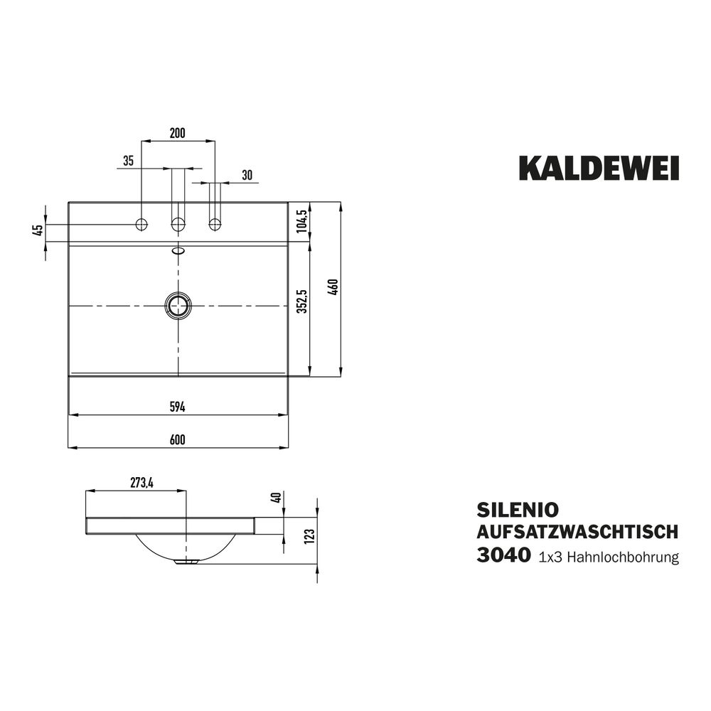 Kaldewei Aufsatzwaschtisch Silenio rechteckig 123x460x600mm, Alpinweiß/Chrom, 3 ... KALDEWEI-903906033001 4001112983379 (Abb. 3)