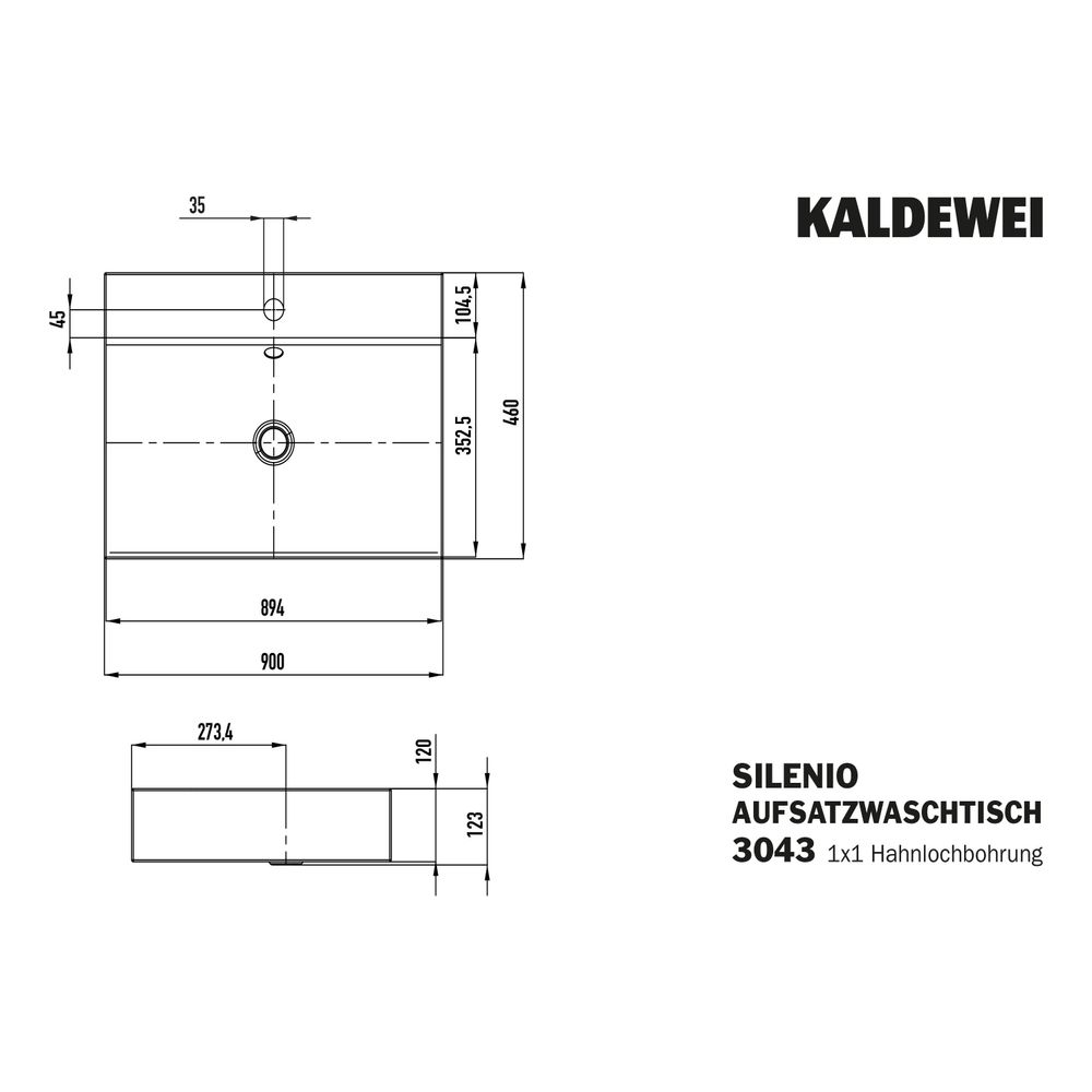 Kaldewei Aufsatzwaschtisch Silenio rechteckig 123x460x900mm Rh. 120mm, Alpinweiß... KALDEWEI-904206013001 4001112974759 (Abb. 3)