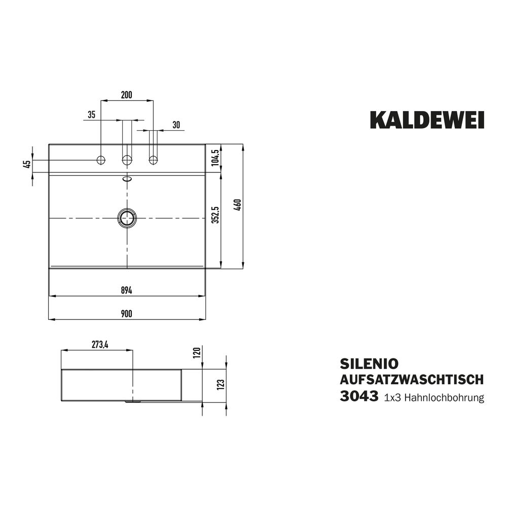 Kaldewei Aufsatzwaschtisch Silenio rechteckig 123x460x900mm Rh. 120mm, Warm Grey... KALDEWEI-904207273671 4063728861724 (Abb. 3)