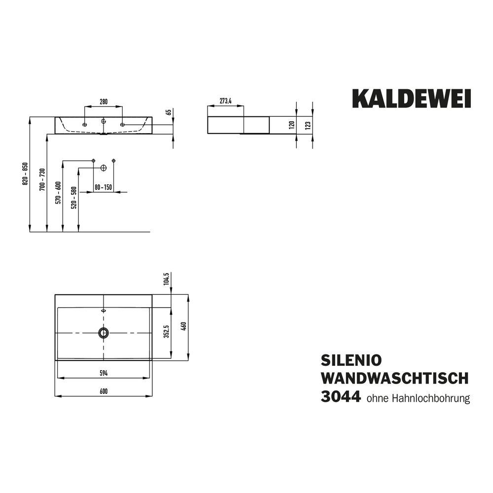 Kaldewei Wandwaschtisch Silenio rechteckig 123x460x600mm, Alpinweiß, ohne HL, oh... KALDEWEI-904306313001 4055761014984 (Abb. 3)