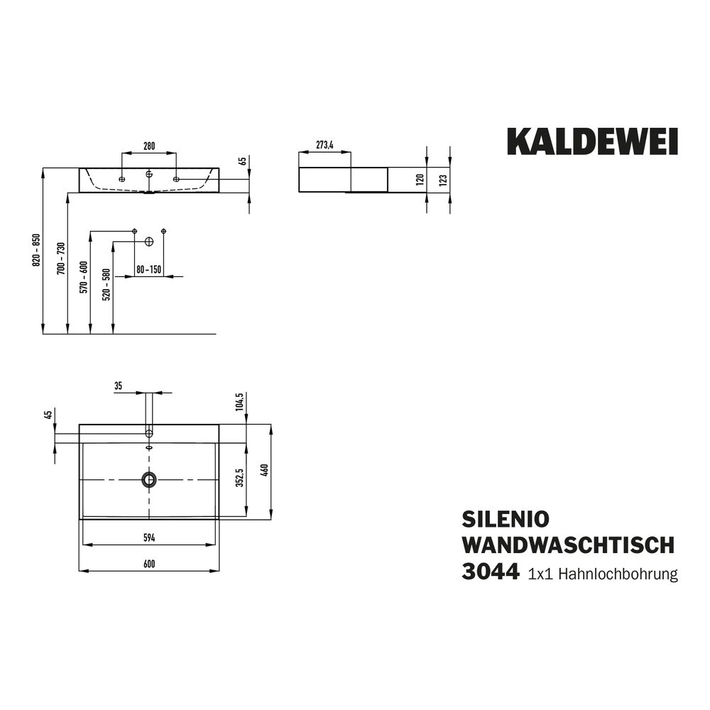 Kaldewei Wandwaschtisch Silenio rechteckig 123x460x600mm, Alpinweiß, 1 HL, ohne ... KALDEWEI-904306303001 4055761014977 (Abb. 3)