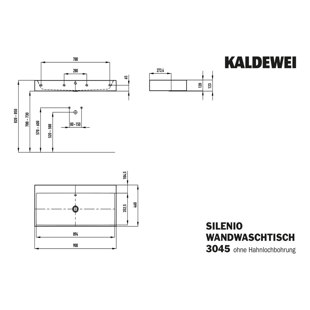 Kaldewei Wandwaschtisch Silenio rechteckig 123x460x900mm, Alpinweiß, ohne HL, oh... KALDEWEI-904406313001 4055761015004 (Abb. 3)