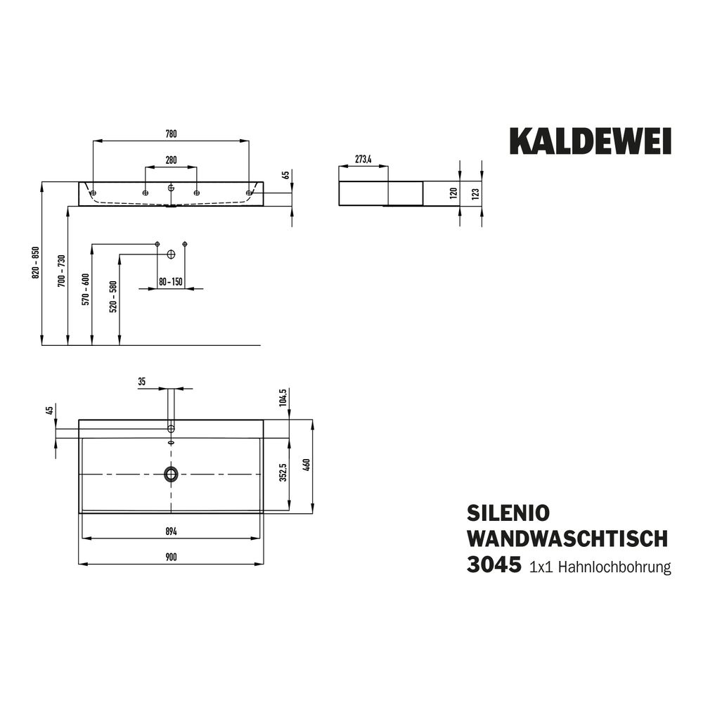 Kaldewei Wandwaschtisch Silenio rechteckig 123x460x900mm, Alpinweiß, 1 HL, ohne ... KALDEWEI-904406303001 4055761014991 (Abb. 3)