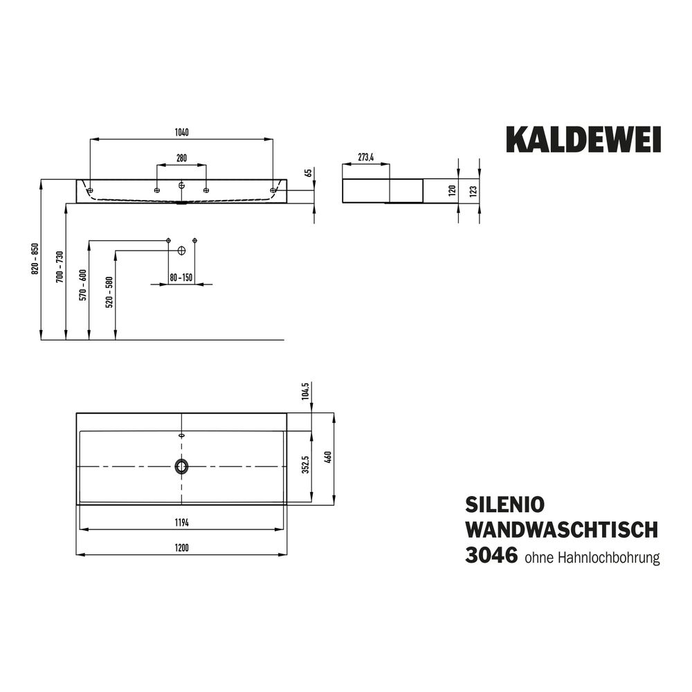 Kaldewei Wandwaschtisch Silenio rechteckig 123x460x1200mm, Alpinweiß, ohne HL, o... KALDEWEI-904506313001 4055761015028 (Abb. 3)