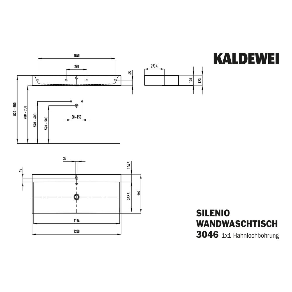 Kaldewei Wandwaschtisch Silenio rechteckig 123x460x1200mm, Alpinweiß/Chrom, 1 HL... KALDEWEI-904506013001 4055761014861 (Abb. 3)