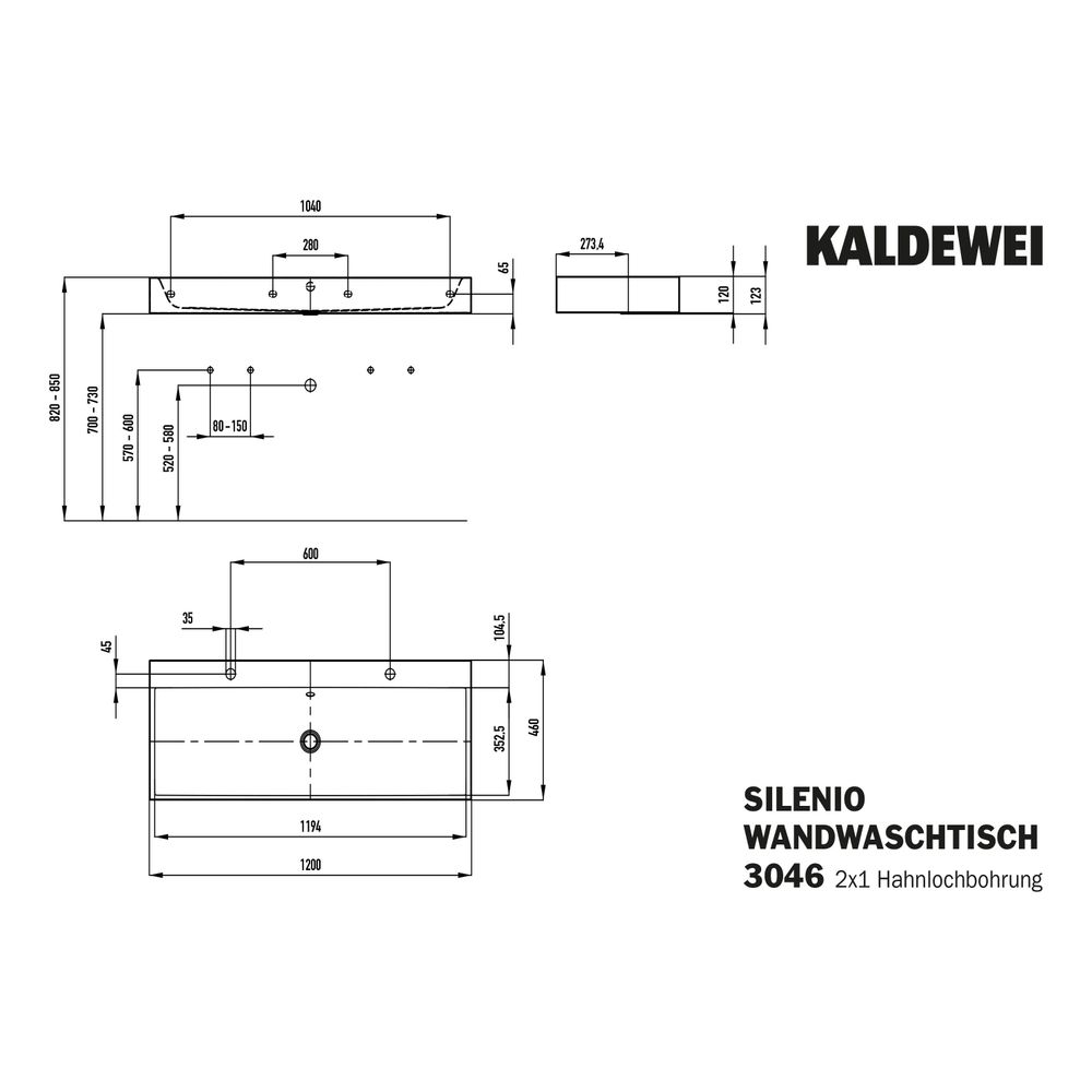 Kaldewei Wand-Doppelwaschtisch Silenio rechteckig 123x460x1200mm, Manhattan/Matt... KALDEWEI-904507283199 4063728859448 (Abb. 3)