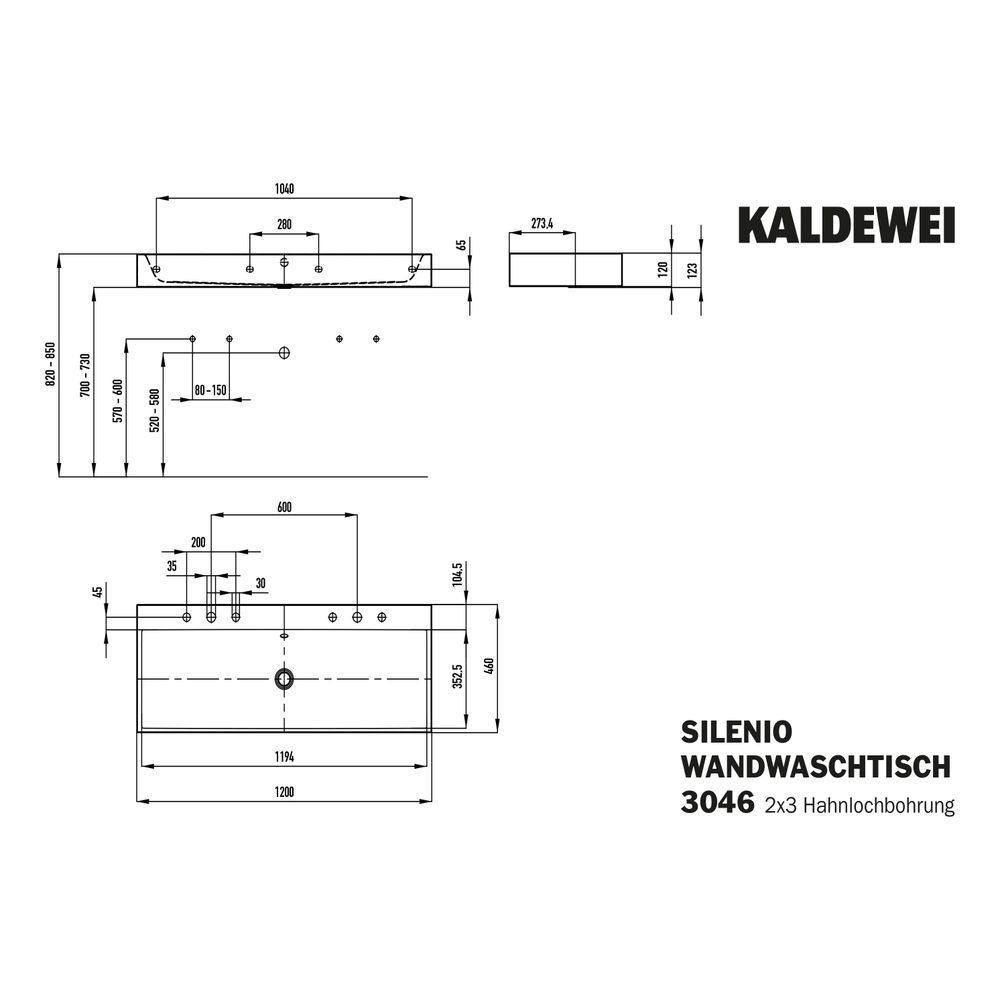 Kaldewei Wand-Doppelwaschtisch Silenio rechteckig 123x460x1200mm, Pergamon/Alpin... KALDEWEI-904507223231 4063728490214 (Abb. 3)