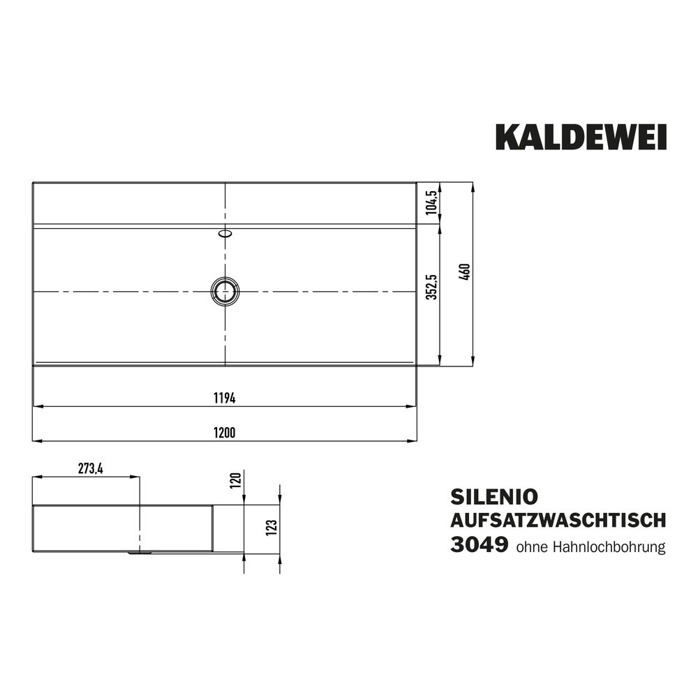 Kaldewei Aufsatzwaschtisch Silenio rechteckig 123x460x1200mm Rh. 120mm, Alpinwei... KALDEWEI-906406313001 4055761020589 (Abb. 3)